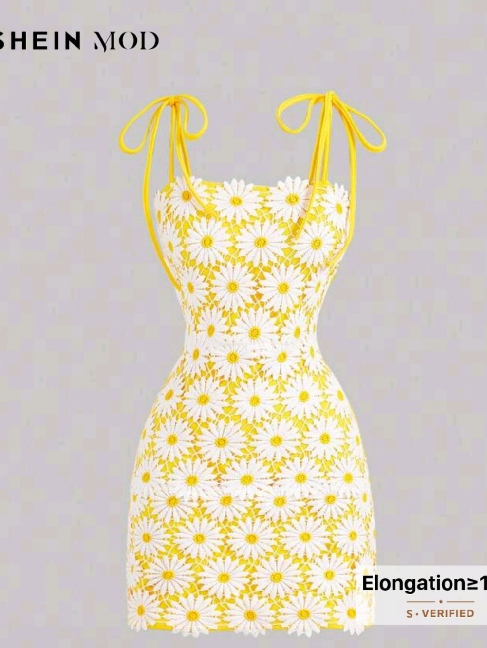 SHEIN Yellow & White Daisy Tie-Strap Mini Dress